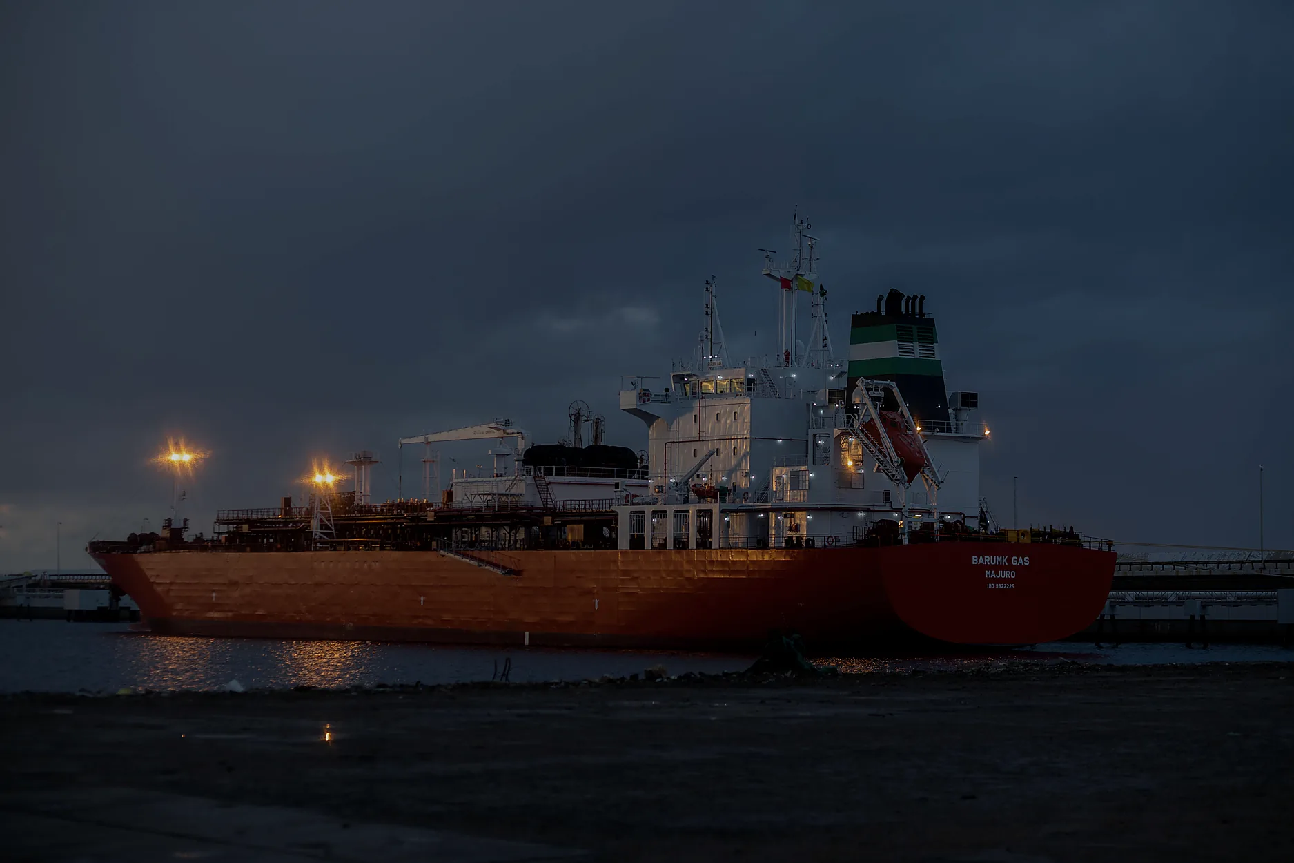 Industrial vessel at night